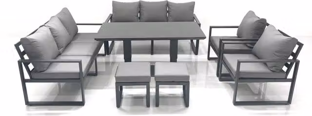 Fimous Aluminium Garden Sofa Dining Set with Adjustable Table in Dark Grey and Black