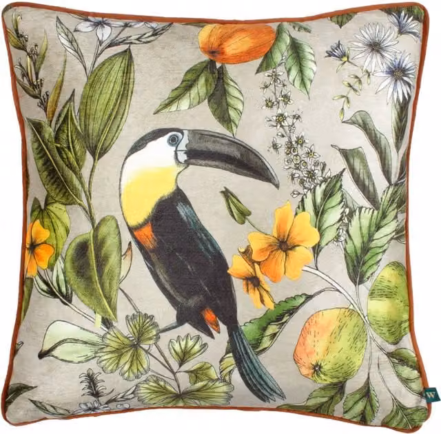Wylder Tropics Leilani Floral Chenille Polyester Filled Cushion, Multicolour and Orange, W/D/H: 43 x 43 x 43 cm
