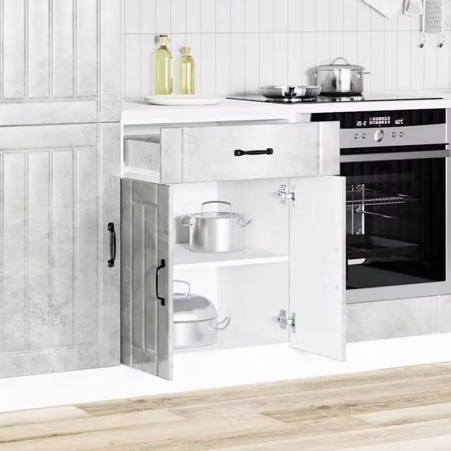 Berkfield Home Lucca Kitchen Base Cabinet in Concrete Grey Engineered Wood, H 81.5 x W 60.0 x D 46.0 cm – 1