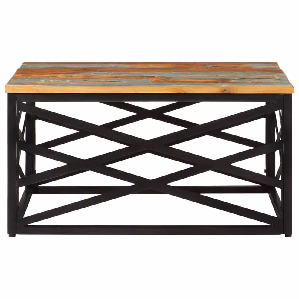Berkfield Home Industrial Square Coffee Table in Brown Solid Reclaimed Wood and Metal, W/D/H: 68 x 68 x 35 cm – 3