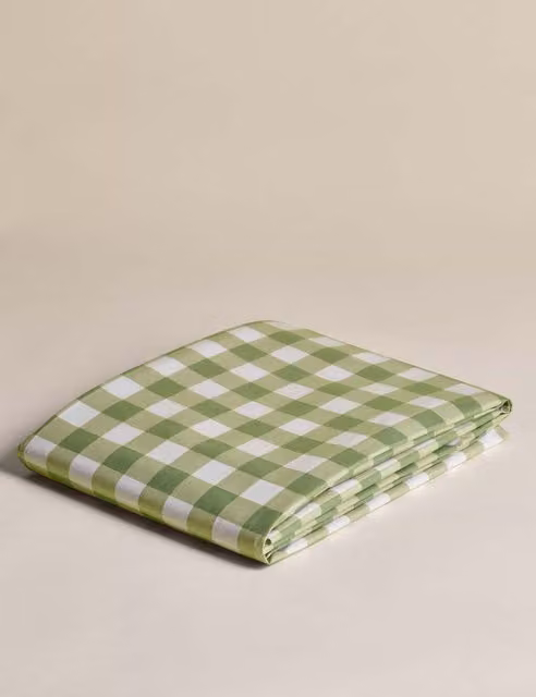 M&S Green Mix Gingham Checked Wipe Clean PVC Tablecloth