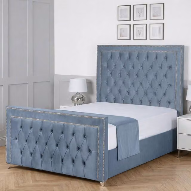 Living Comfort Bedz Metro Upholstered Velvet Gas Lift Storage Bed in Light Blue, W/D/H: 120 x 200 cm