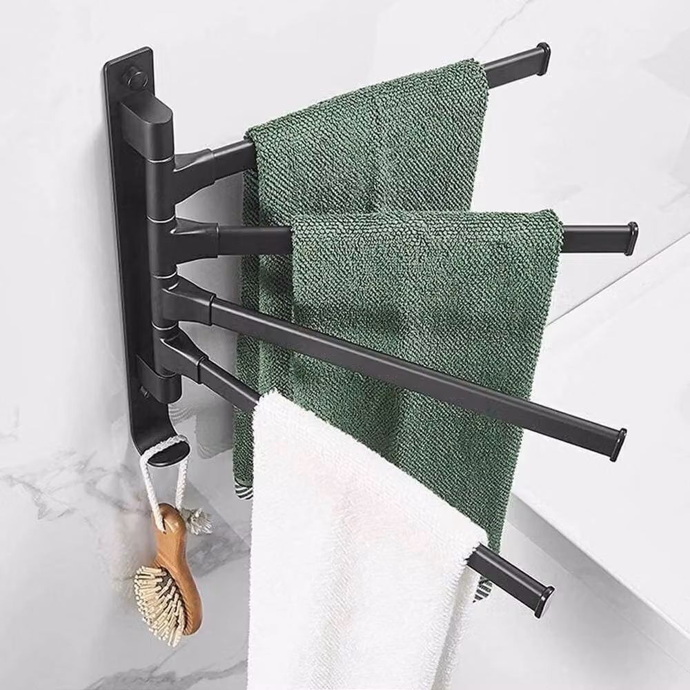 KORVIXA 4-Bar Folding Wall Mounted Bathroom Hand Towel Rack in Black – 2