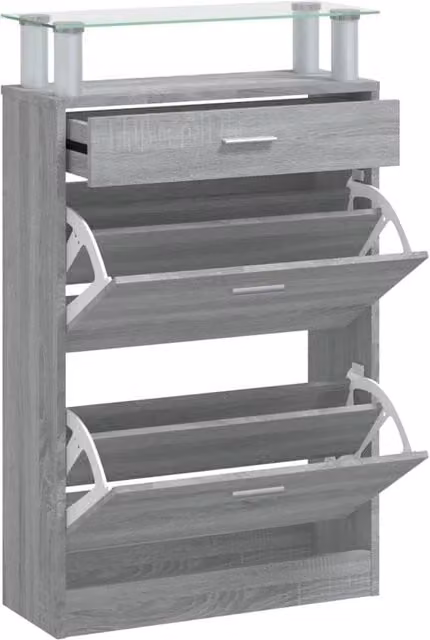 Berkfield Home Grey Sonoma Shoe Cabinet with Tilting Compartments, W/D/H: 63 x 24 x 104 cm – 1