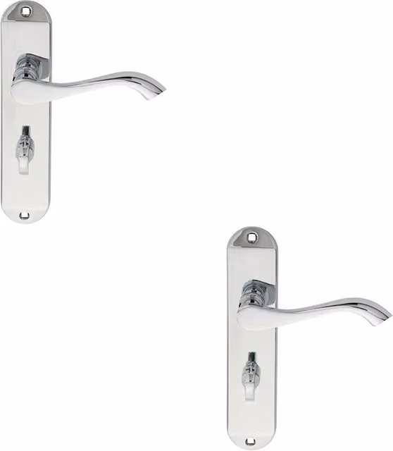 Loops 2x Pair Curved Lever Bathroom Handles with Chamfered Backplate, Polished Chrome, W: 180 mm x H: 40 mm