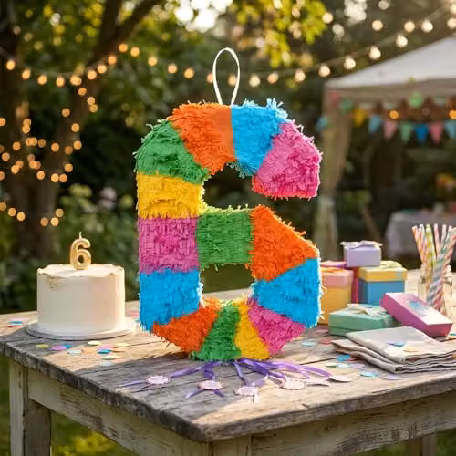 Fax Potato Number 6 Pop-Out Piñata Set with Blue Stick and Blindfold in Blue, Purple and Multicolour – 5