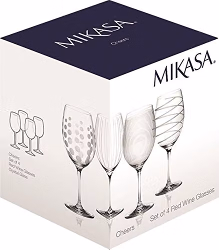 Mikasa Cheers Crystal Red Wine Glasses, Set of 4, 685ml, Transparent – 1