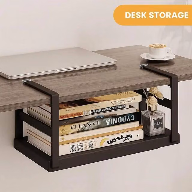 NESTLUNE Adjustable Metal Under Shelf Storage Basket, Black, W: 100 cm, D: 15 cm