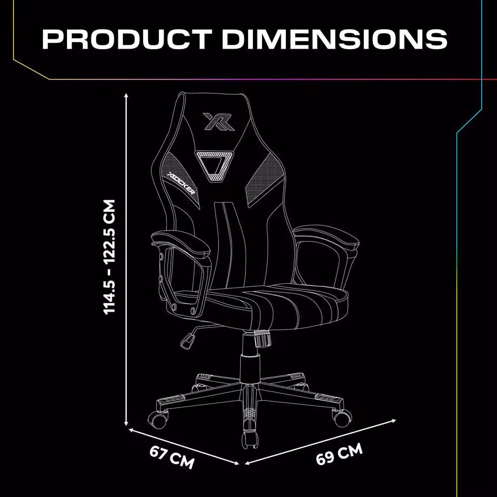 X Rocker Tempest Ergonomic Gaming Chair in Black with Synthetic Leather and Height Adjustment – 2