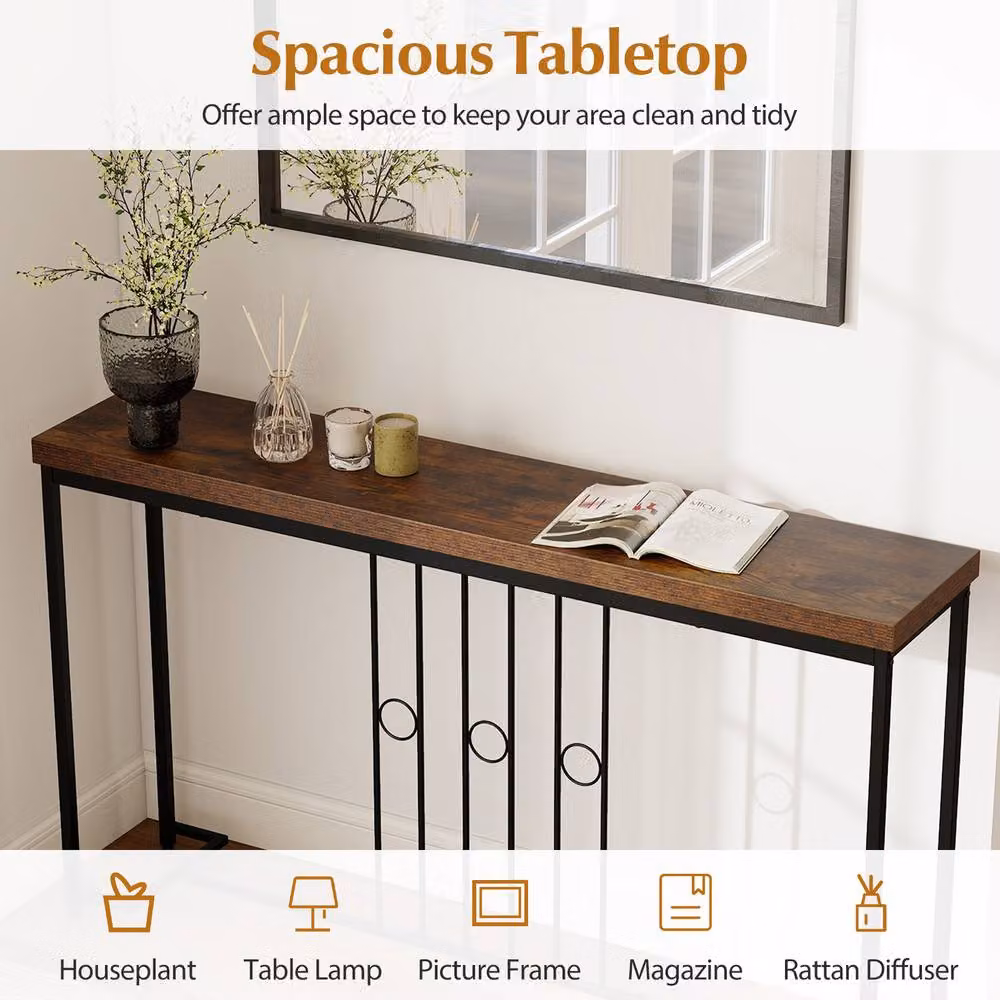 Costway Industrial Console Table in Brown, W: 140 cm, D: 30 cm, H: 75 cm – 5