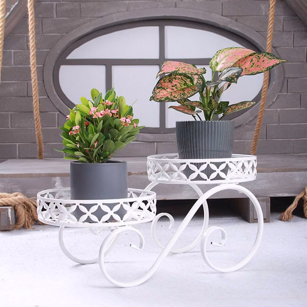 Living and Home 2-Tier Metal Plant Display Stand in Matt White for Indoor and Outdoor Use – 6