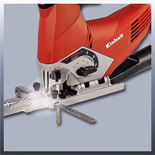 Einhell TE-JS 100 Electric Jigsaw in Red with 750W Power, 100mm Cutting Depth, Swivel Soleplate for 45° Mitre Cuts, Pendulum Action, Electronic Speed Control and Dust Extractor – 3