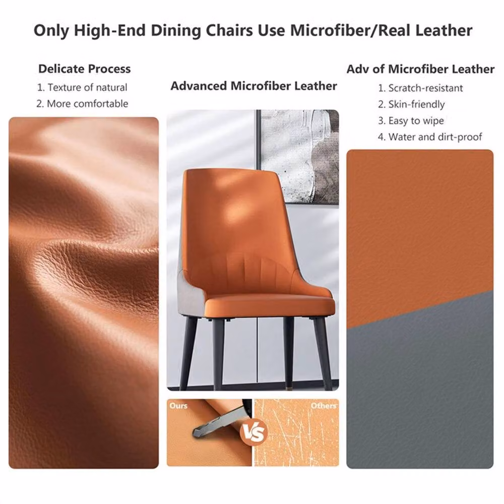 Nordara Orange Minimalist Leather Dining Chairs, Set of 2 – 5