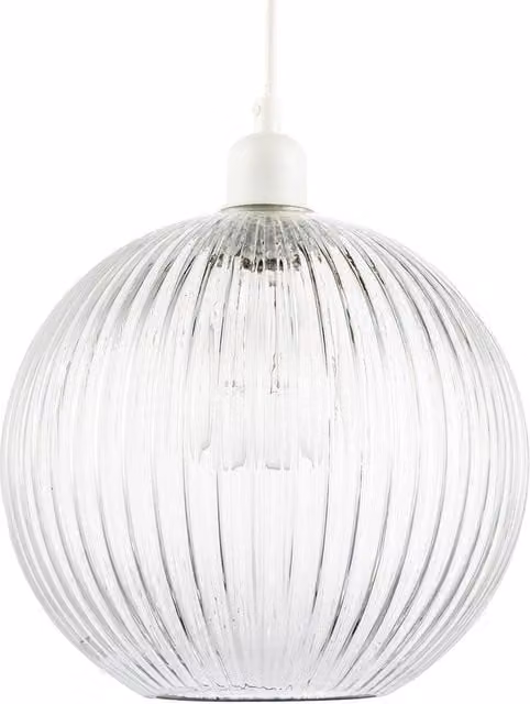 Happy Homewares Modern Round Ribbed Glass Pendant Light Shade, Transparent