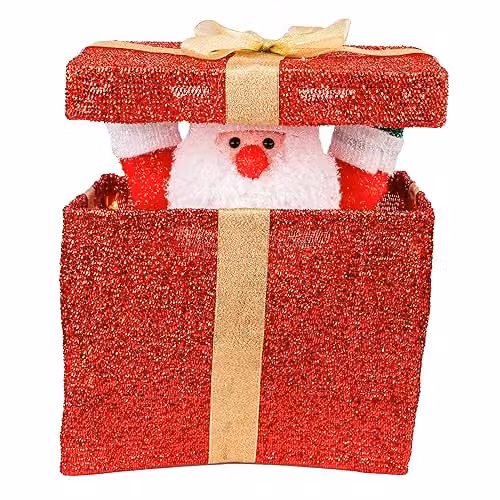Shatchi Animated Christmas Santa Pop-up Lighted LED Gift Box, Red, Height: 32 cm