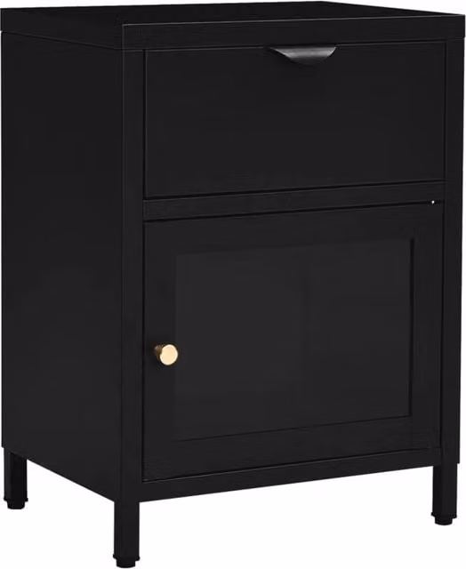 Berkfield Home Modern Black Nightstand in Metal and Glass, W: 40 cm, D: 30 cm, H: 54.5 cm