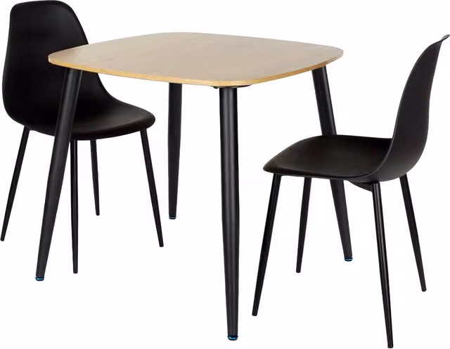 Aspen Light Oak Square Dining Set with 2 Curve Chairs in Black