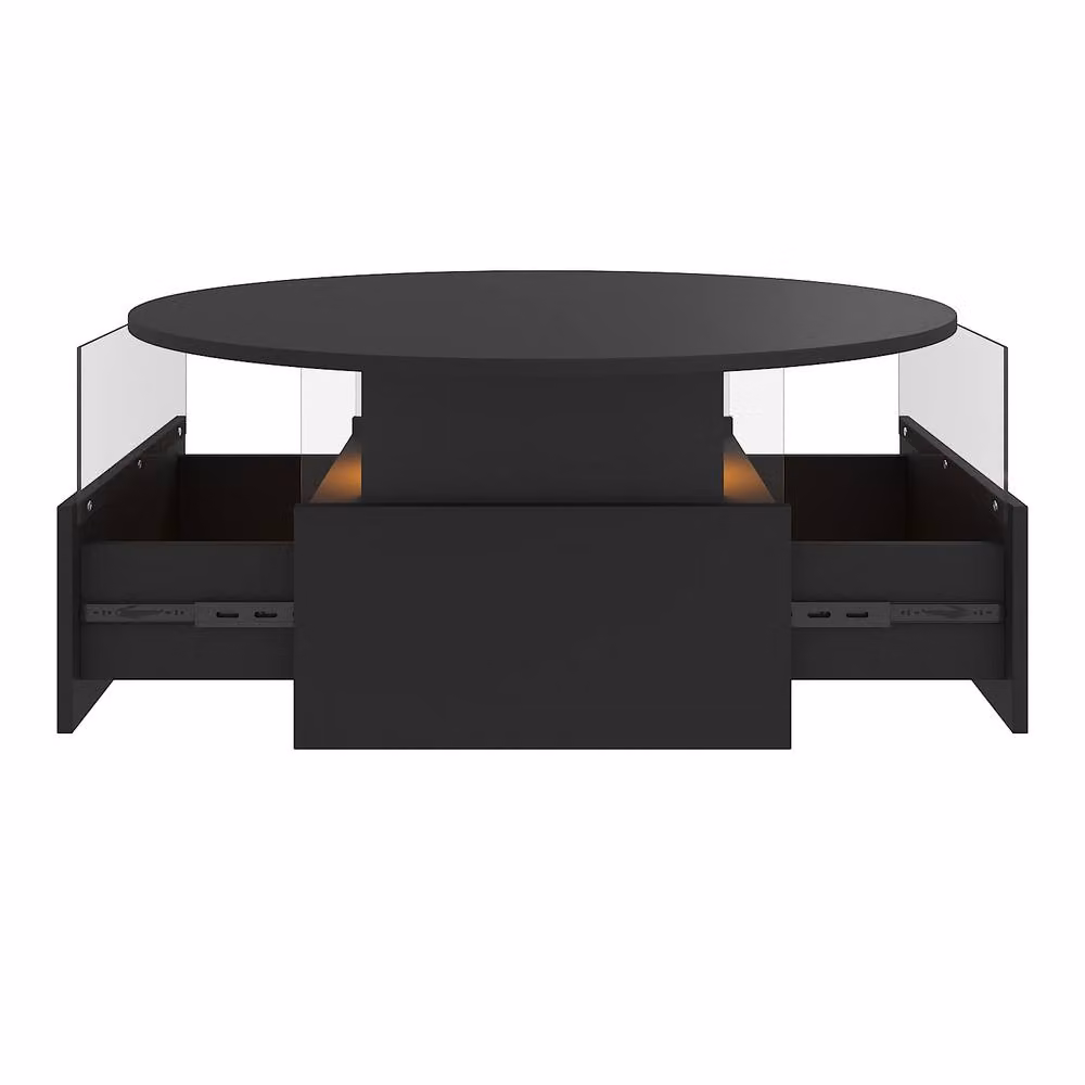 KEEPREAPER Modern Round Coffee Table with Storage and LED in Black – 2