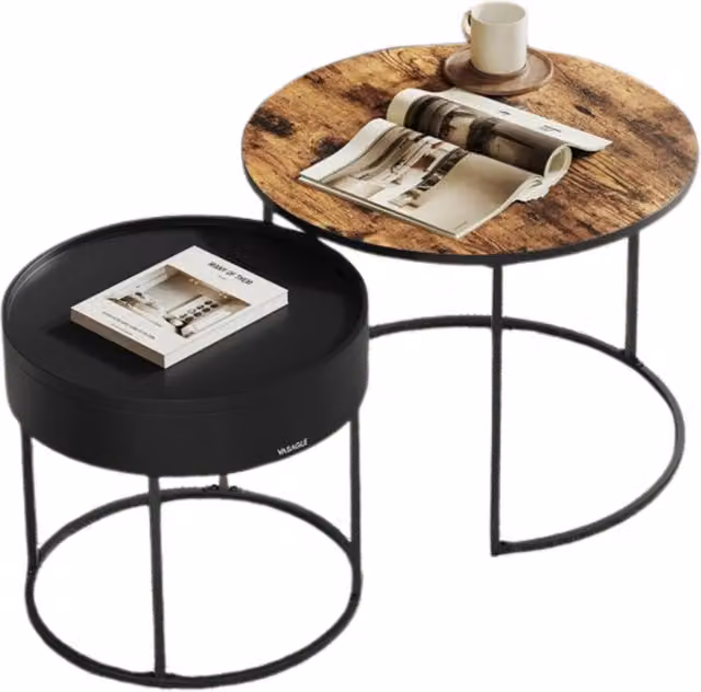 Pirlo Plush Industrial Round Nesting Tables in Brown