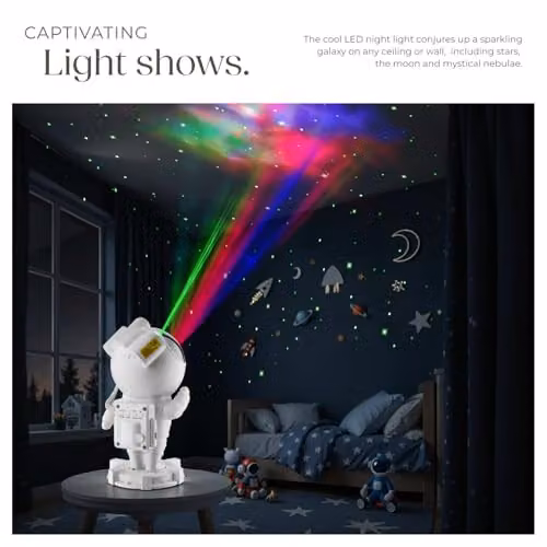 tectake Astronaut Galaxy Projector in White with 4 LED Nebulae Colours, Moon and Star Effects, Bluetooth Connection and Pre-Set Sounds, W/D/H: 23.5 x 12.0 x 11.5 cm – 3