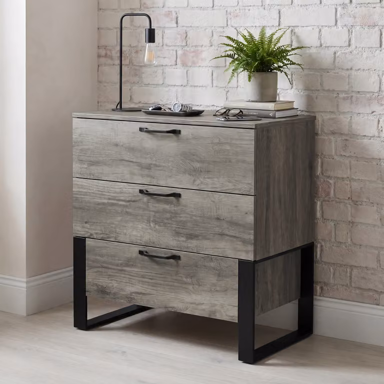 DHS Millwright 3 Drawer Chest of Drawers in Grey and Black Industrial Style, W: 81 cm, D: 40 cm, H: 80 cm