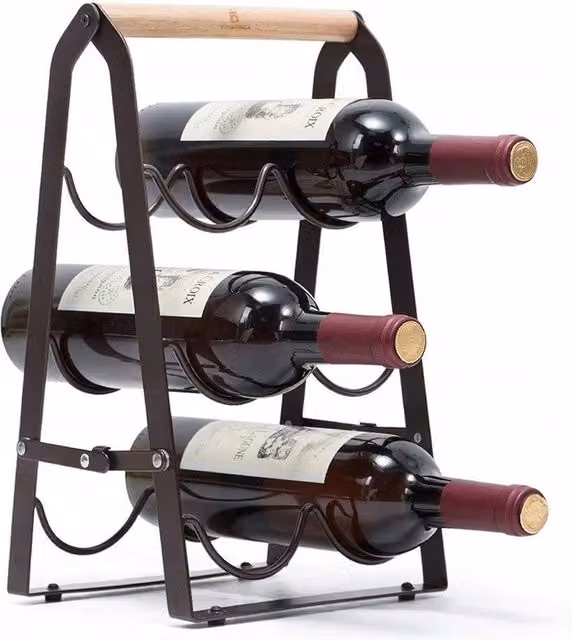 FLAVORA 3 Tier Foldable 6 Bottle Free Standing Wine Rack in Matt Black – 1