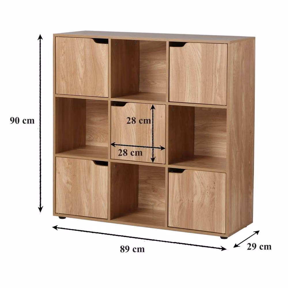 CALICOSY MODU 9-Compartment Freestanding Unit with 5 Hinged Doors in Natural Wood Finish, Width: 89 cm – 3