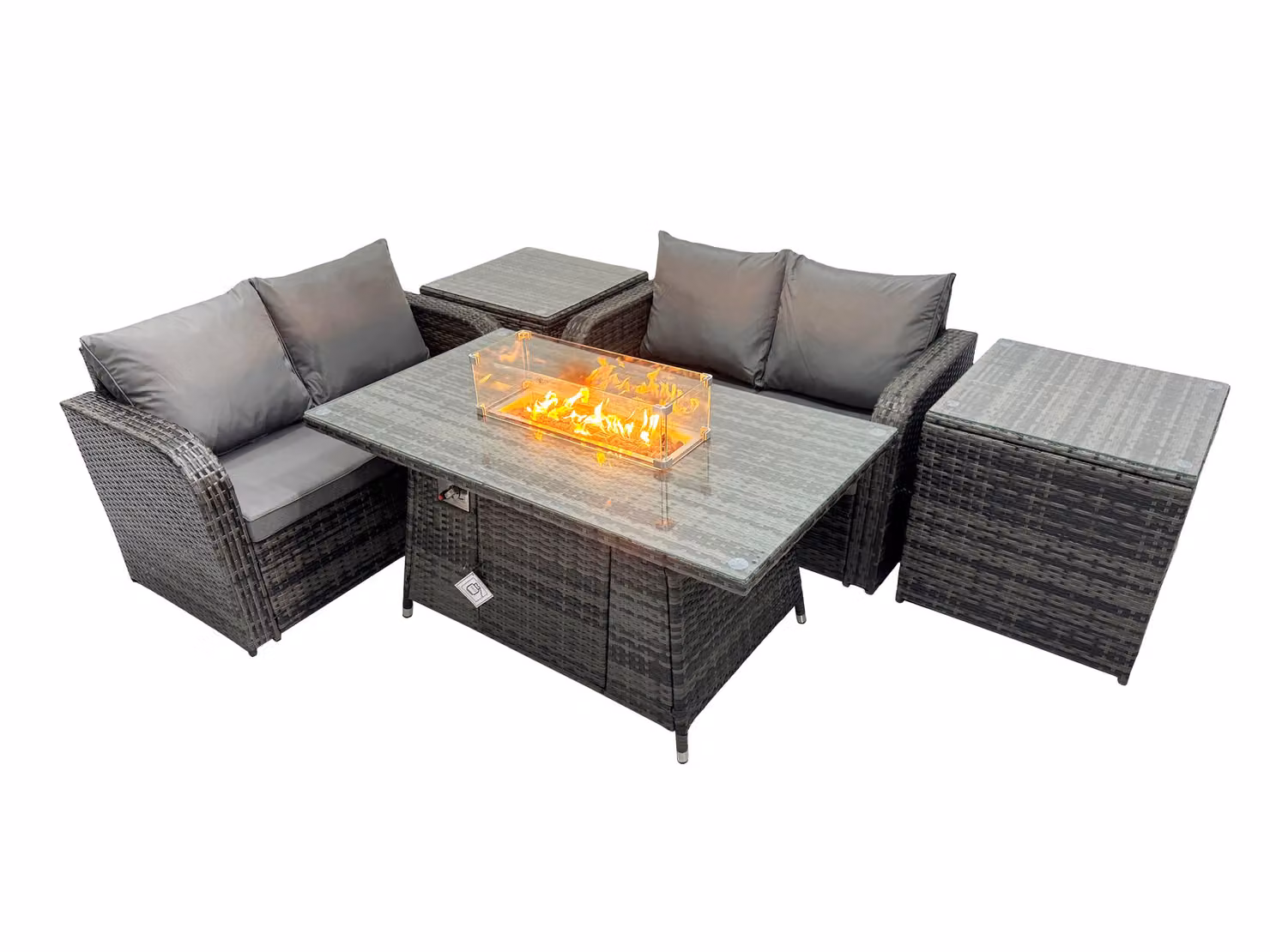 Fimous 4-Seater Rattan Garden Furniture Dining Set with 2 Side Tables in Dark Grey – 2