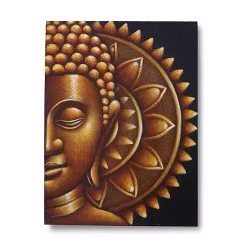 Ancient Wisdom Gold Half Buddha Mandala Canvas Wall Hanging, Brown, W: 60 cm, H: 80 cm