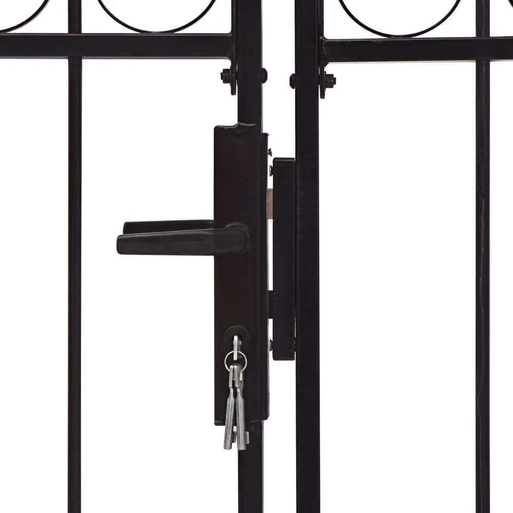 Berkfield Home Double Steel Swing Fence Gate with Arched Top, Black, W: 300 cm, H: 200 cm – 2