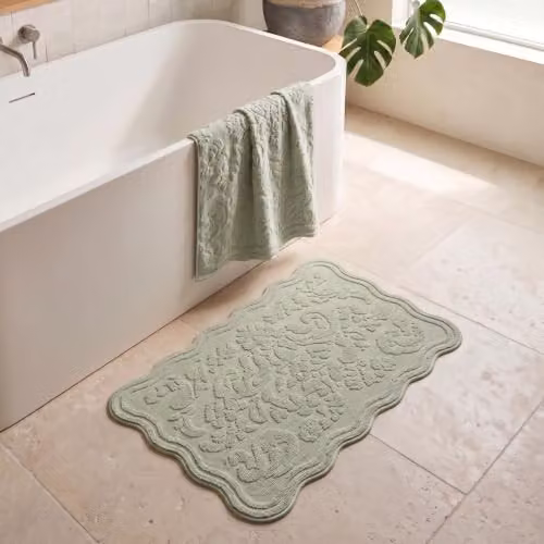 Allure Bath Fashions Gracie Jacquard Scalloped Bath Mat, 100% Cotton, Sage Green – 2
