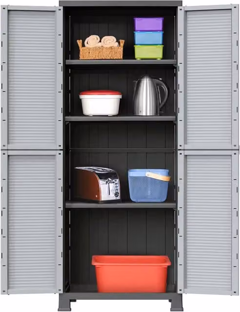 Berkfield Home Grey Plastic Storage Cabinet with Internal Shelves, W/D/H: 68 x 39 x 171.5 cm