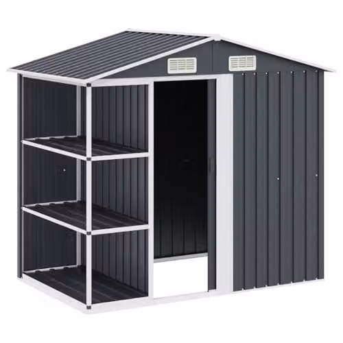 vidaXL Anthracite Metal Garden Shed with Shelving, W/D/H: 205 x 130 x 183 cm