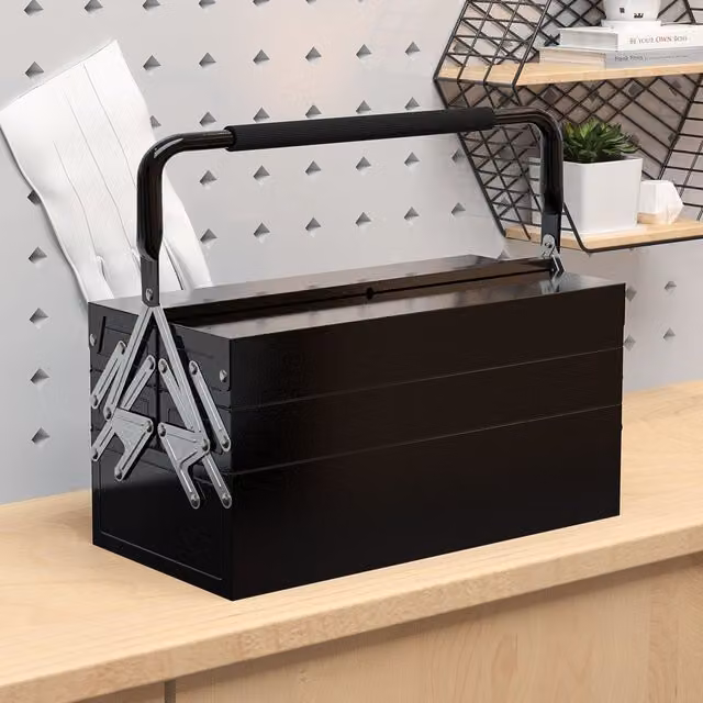 DURHAND 3 Tier Metal Toolbox with 5 Trays and Carry Handle in Black – 1