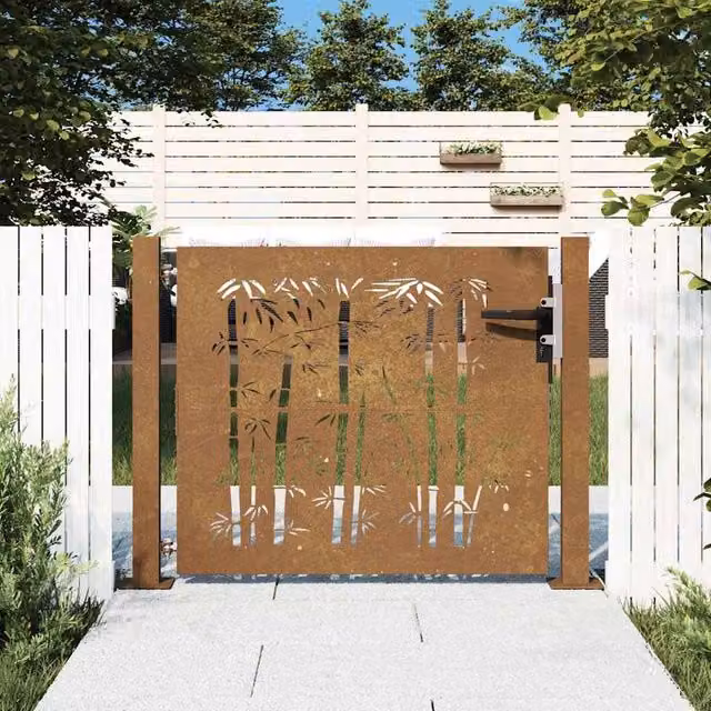 Berkfield Home Beautiful Garden Gate, Corten Steel Bamboo Design, Brown, W/H: 105 x 105 cm – 1