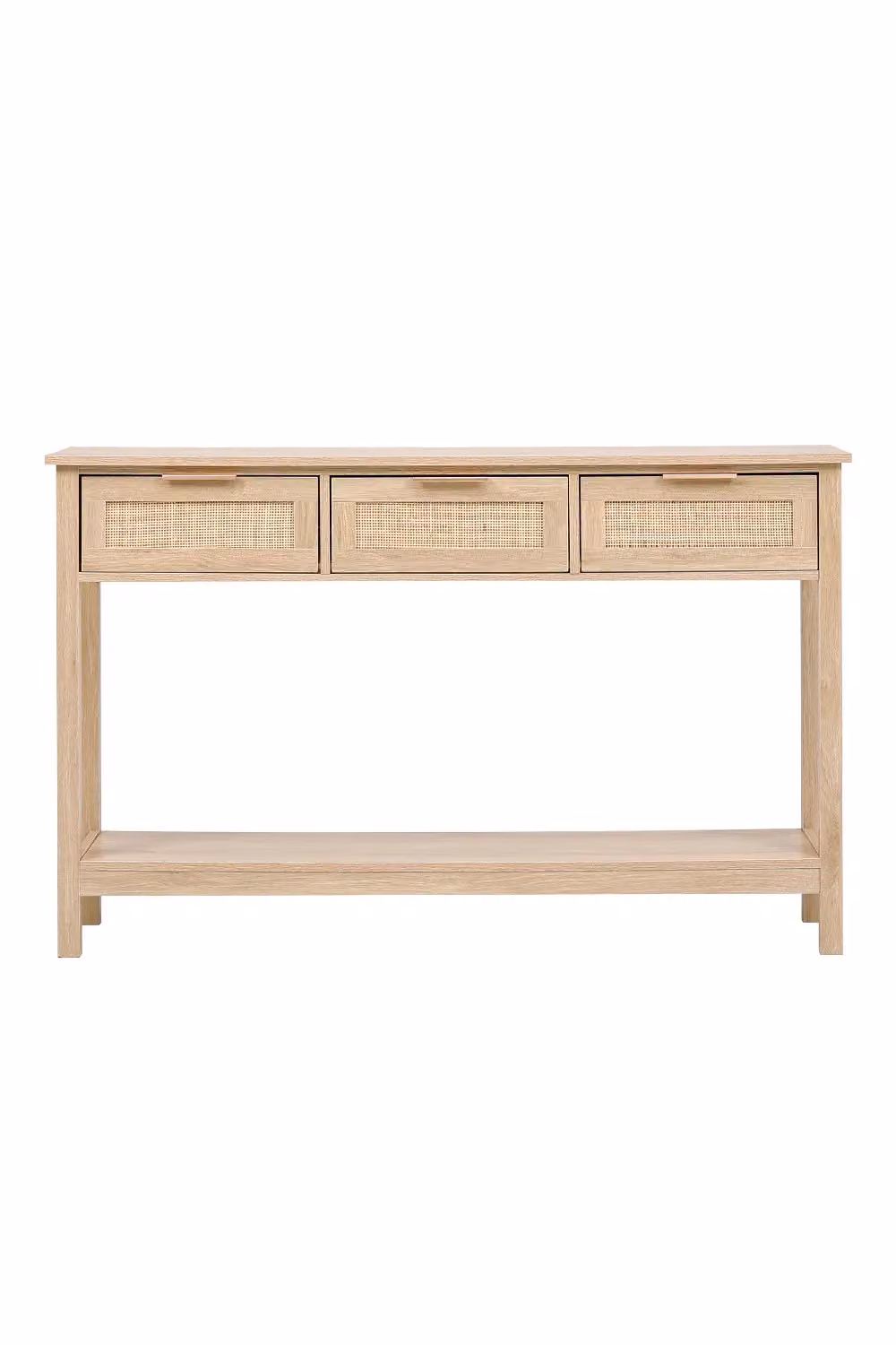 H&O Direct Rustic Wood and Rattan Console Table with 3 Drawers in Beige and Sand – 2