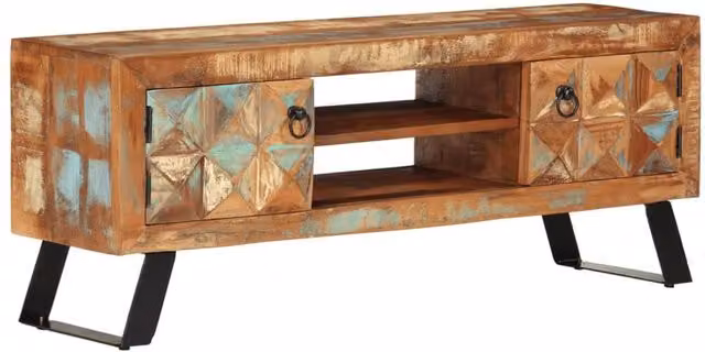 Berkfield Home Retro TV Cabinet in Brown Reclaimed Solid Wood, W/D/H: 112 x 30 x 45 cm – 1