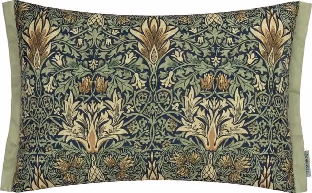 Morris & Co. Snakeshead Printed Outdoor Boudoir Cushion, Indigo and Green, W: 60 cm, D: 40 cm, H: 40 cm