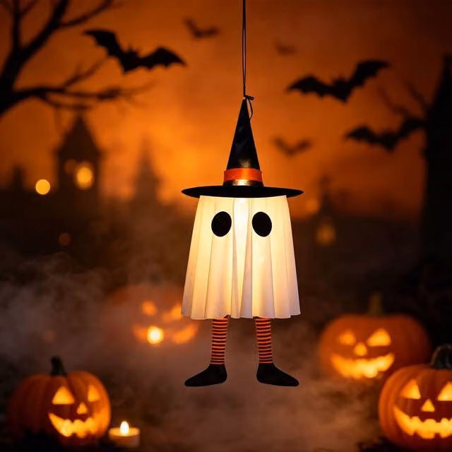 Lovii Halloween LED Hanging Ghost String Fairy Lights in Orange and White