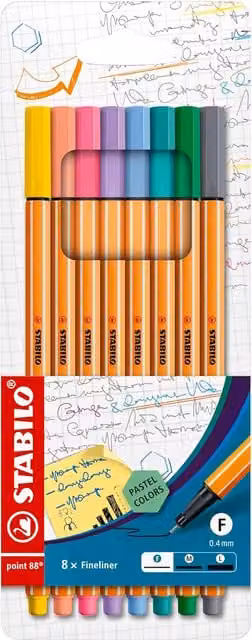 STABILO point 88 Fineliner Pens, 8 Pack, Multicolour Pastel