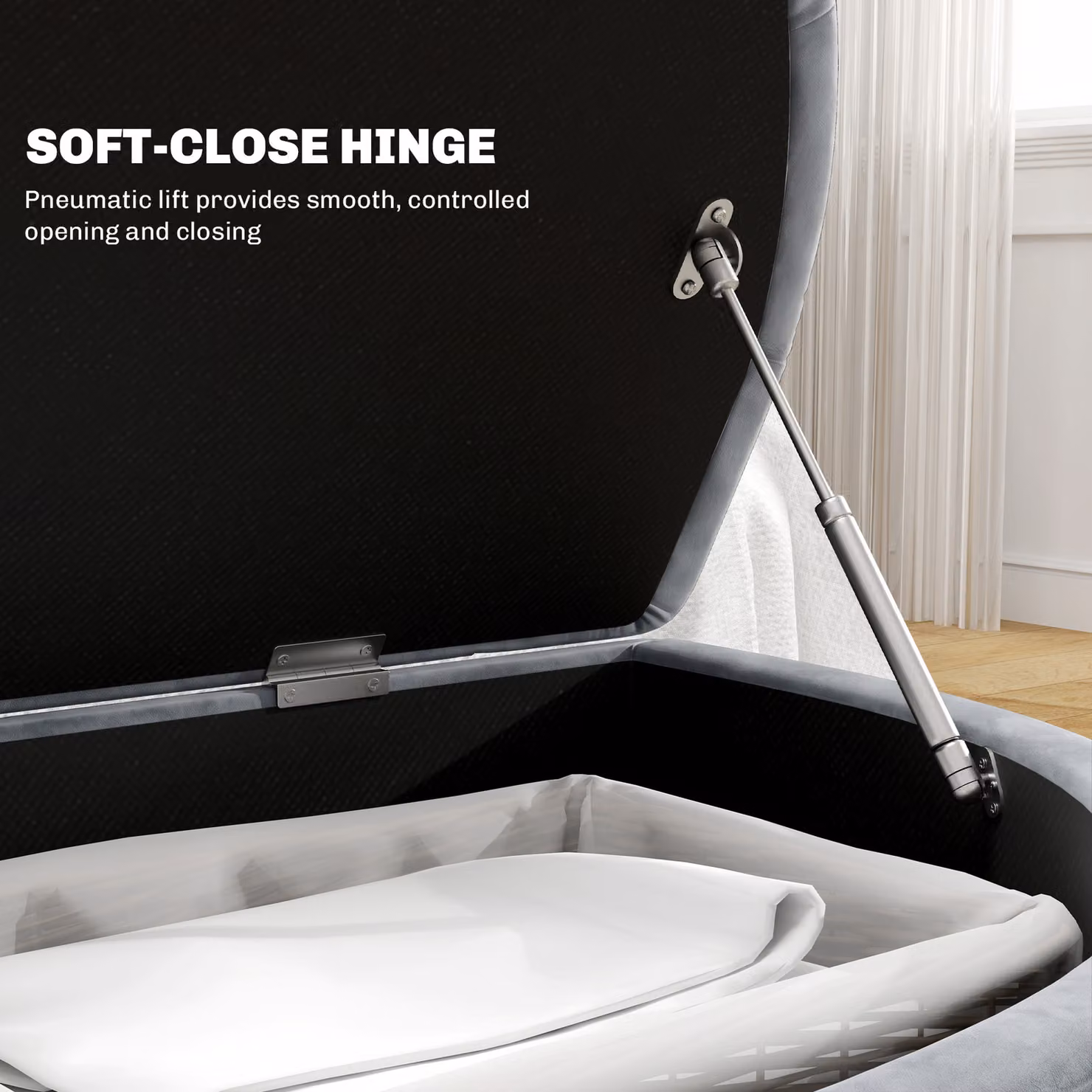 HOMCOM Semi-Circle Tufted Velvet Bed End Bench Ottoman with Storage and Rubberwood Legs, Grey, W: 120 cm, D: 45 cm, H: 118 cm – 5