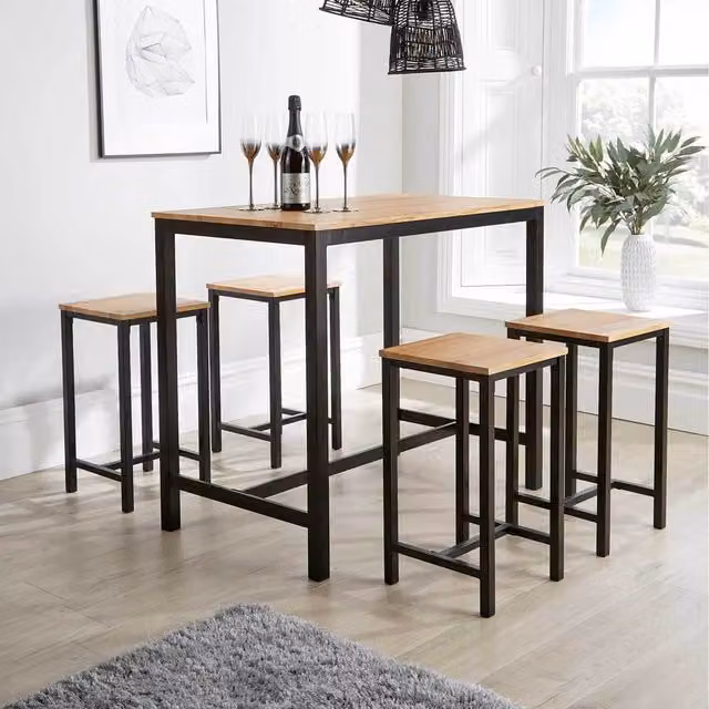 Home Source Nicosia Industrial Dining Table and Bar Stool Set in Brown and Grey Oak Effect