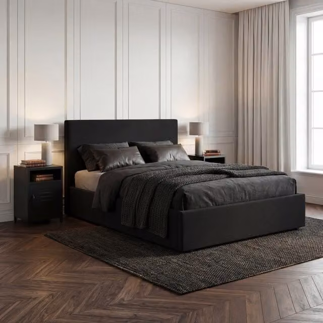 LPD Home Wilder Upholstered Storage Bed in Black, W/D/H: 180 x 200 cm
