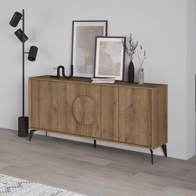 Decortie Gora 4 Door Modern Sideboard Storage Cabinet in Dark Brown with Metal Legs, Width: 180 cm – 1