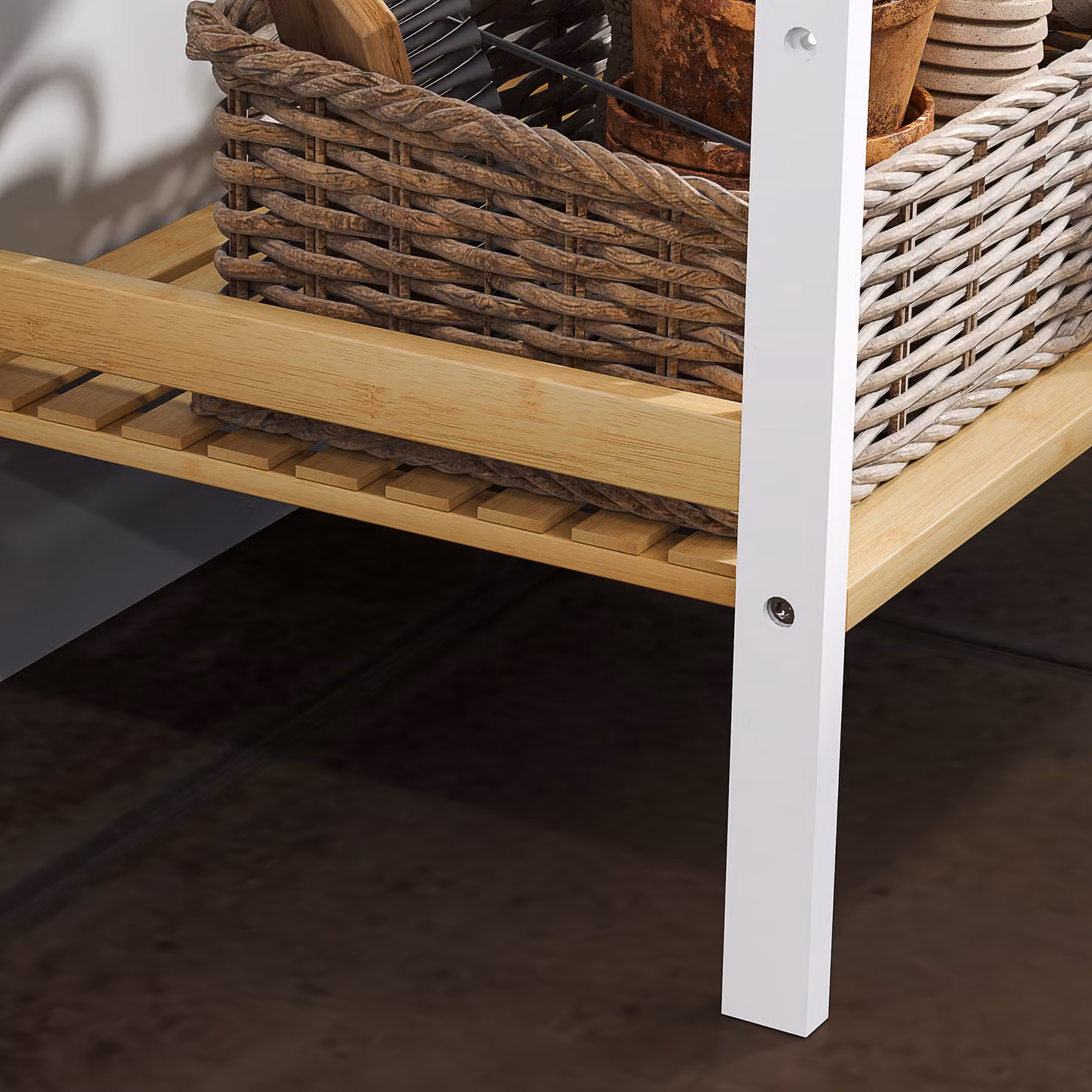 HOMCOM Four-Tier Bamboo Adjustable Storage Unit in White – 4