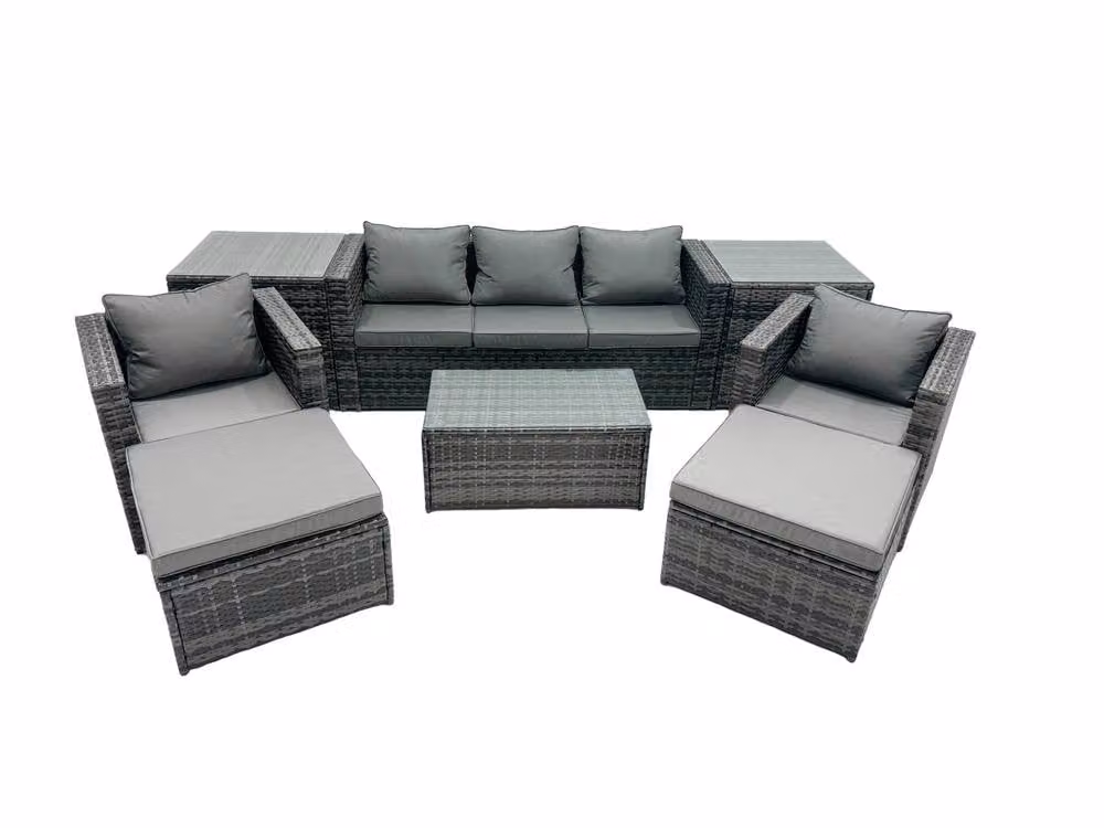 Fimous Modern Outdoor Lounge Set in Grey with 3-Seater Sofa, Armchair, Coffee Table and Ottoman – 2