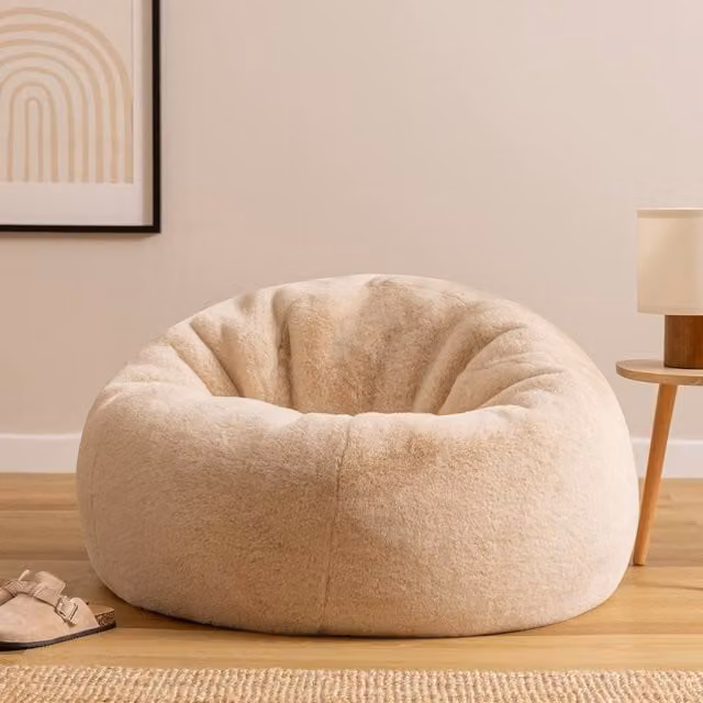ICON Kingston Classic Dome Bean Bag in Beige Faux Fur with Removable Cover