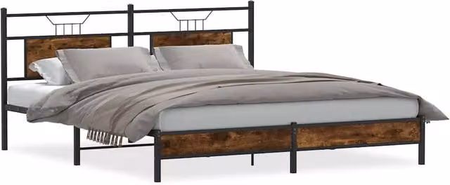 Berkfield Home Bed Frame in Smoked Oak and Brown Engineered Wood, W/D/H: 160 x 200 cm