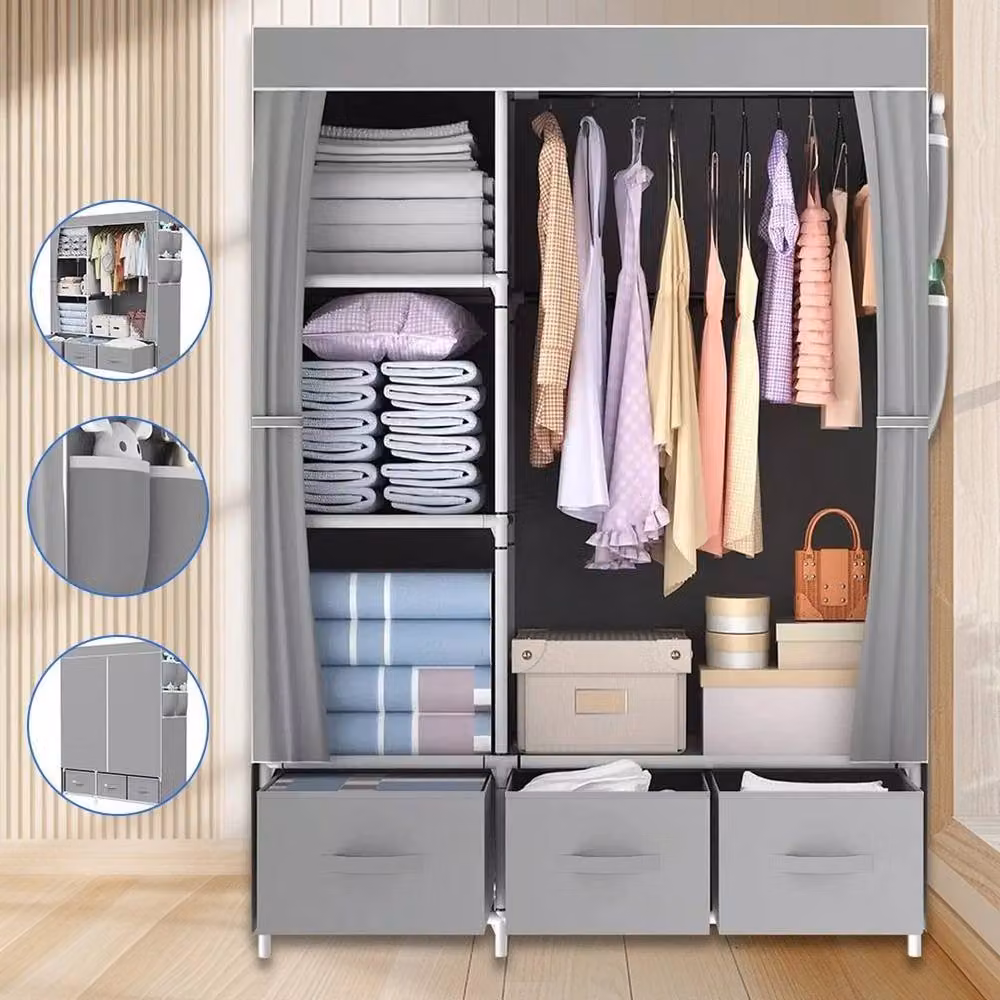 EONLION Grey Matt Metal Clothes Hanging Rail and Shelving Storage Unit – 3