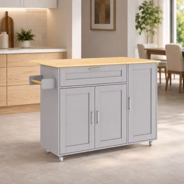 Merax Kitchen Island Trolley with Foldable Worktop in Grey and Silver